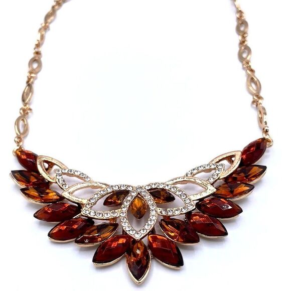 Yellow Gold with Topaz and Diamond Crystal Center Drop Adjustable Necklace - Picture 1 of 7